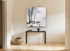 Winter Shore Fog landscape canvas print on the wall of a hallway