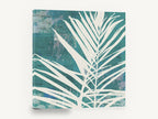 Cream Fronds on Teal, palm frond silhouette teal botanical, floral canvas wall art print ready to hang
