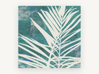 Cream Fronds on Teal, floral canvas wall art print, front view