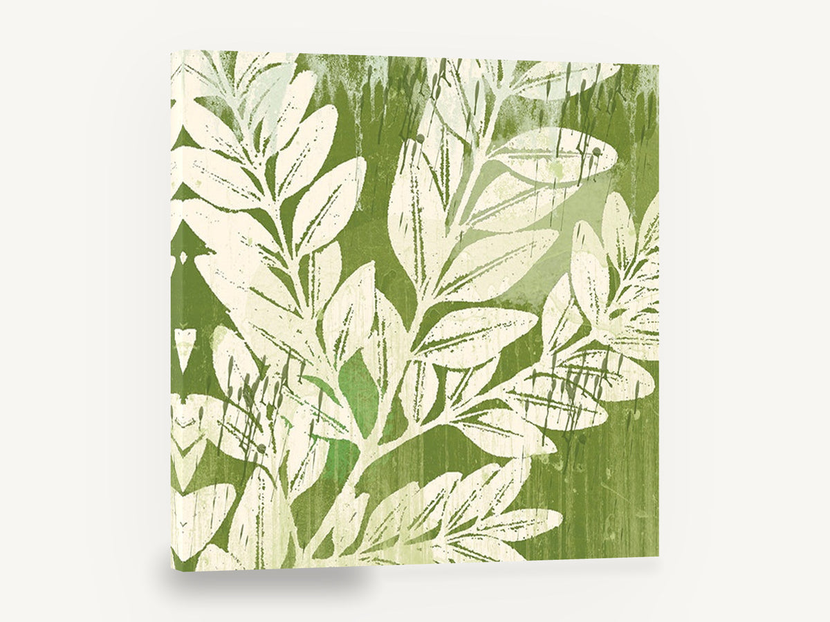 Sage Leaf Silhouettes, green leaf silhouette botanical illustration, floral canvas wall art print ready to hang