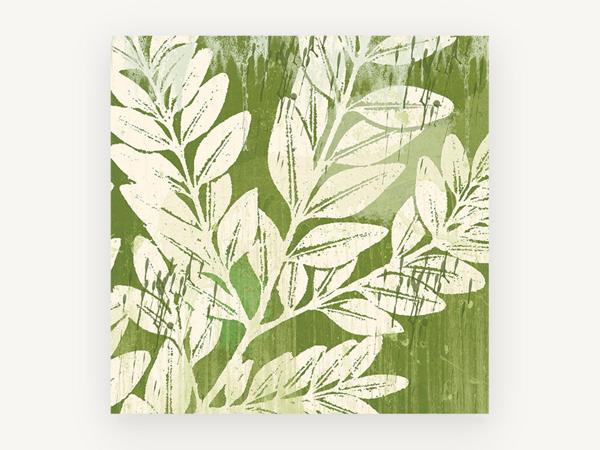 Sage Leaf Silhouettes, floral canvas wall art print, front view