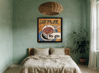 Cup'pa Joe To Go vintage canvas print on the wall of a bedroom