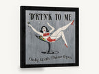 Drink To Me Martini, retro martini glass pin-up bar sign, stretched canvas wall art print ready to hang