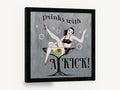 Drinks with a Kick, retro martini pin-up bar, stretched canvas wall art print ready to hang