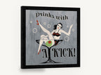 Drinks with a Kick, retro martini pin-up bar, stretched canvas wall art print ready to hang
