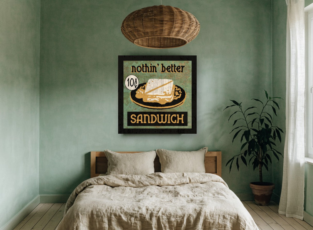 Nothin' Better Sandwich vintage canvas print on the wall of a bedroom