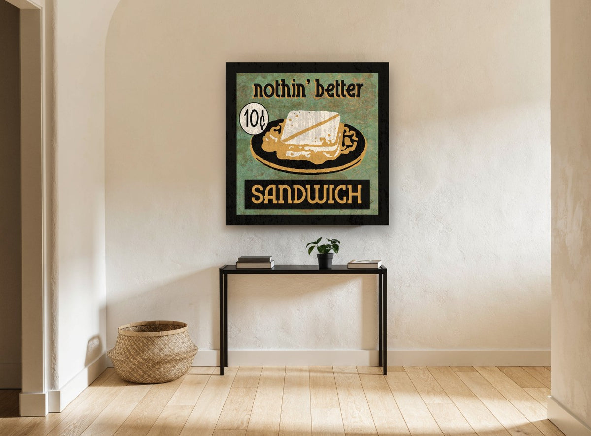 Nothin' Better Sandwich vintage canvas print on the wall of a hallway