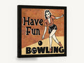 Have Fun Bowling, retro ten pin bowling poster, stretched canvas wall art print ready to hang