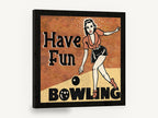Have Fun Bowling, retro ten pin bowling poster, stretched canvas wall art print ready to hang