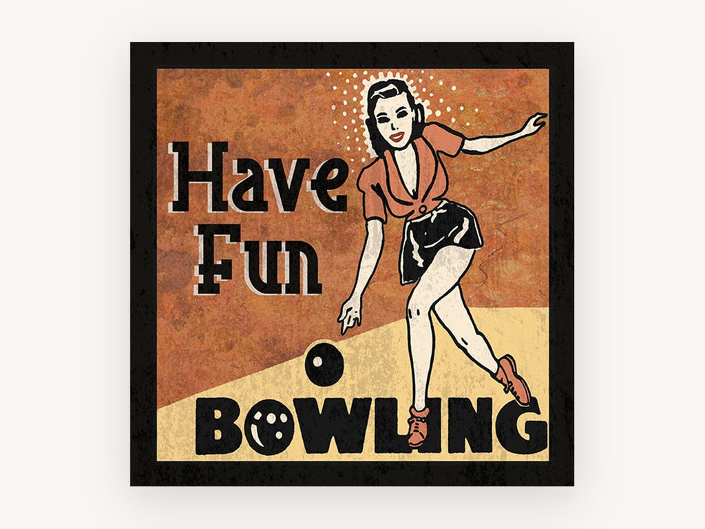 Have Fun Bowling, vintage canvas wall art print, front view