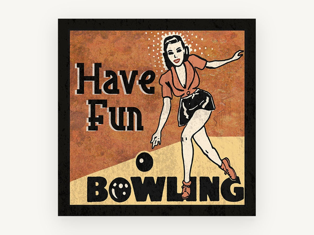 Have Fun Bowling, vintage canvas wall art print, front view
