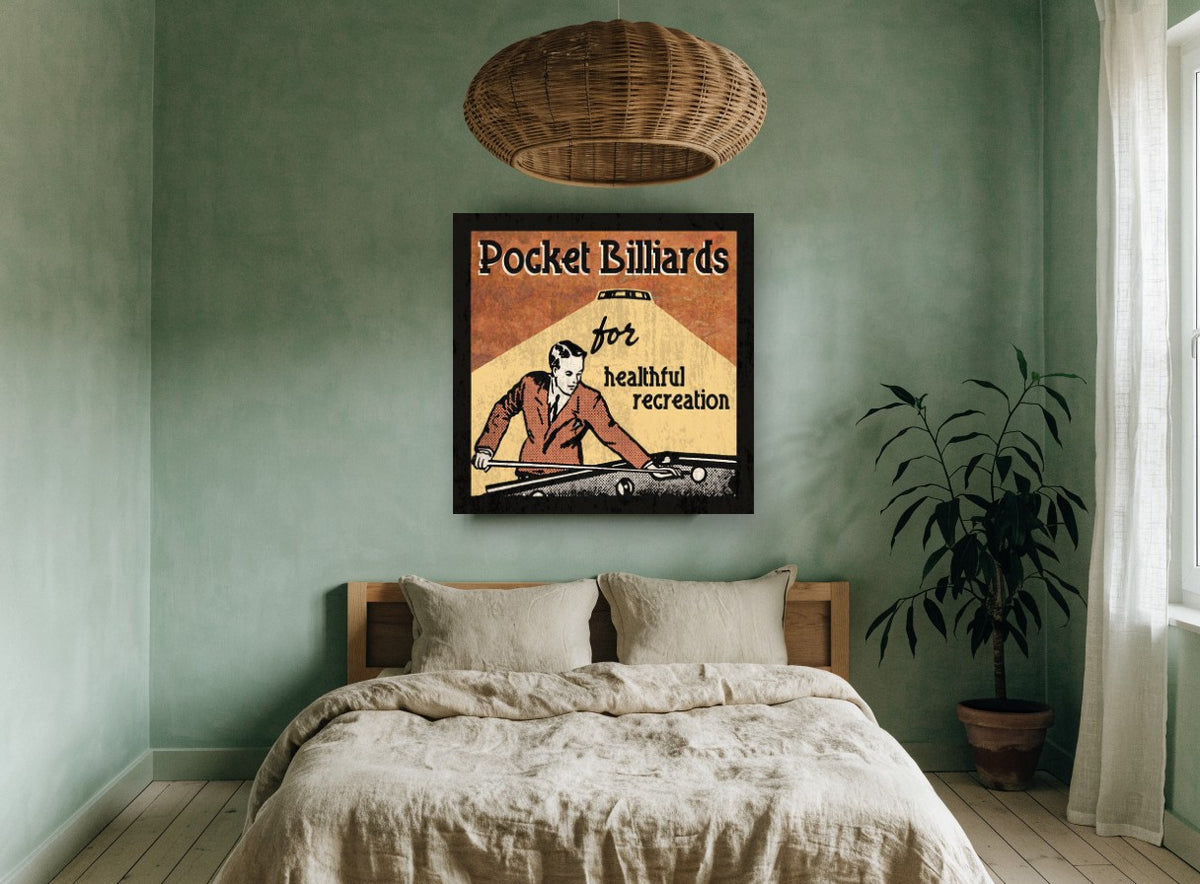 Healthful Recreation Pool vintage canvas print on the wall of a bedroom