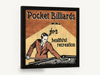 Healthful Recreation Pool, vintage pocket billiards pool poster, stretched canvas wall art print ready to hang