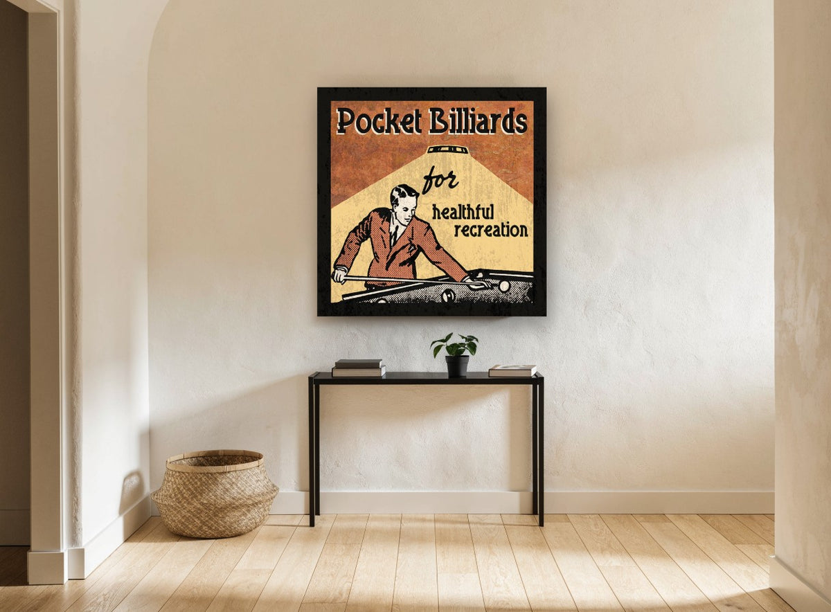 Healthful Recreation Pool vintage canvas print on the wall of a hallway