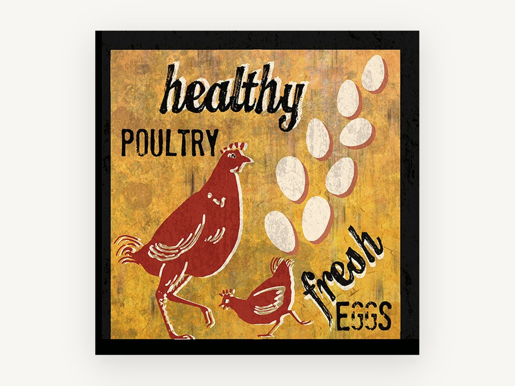 Healthy Poultry Fresh Eggs, vintage canvas wall art print, front view