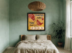 Farm Fresh Eggs vintage canvas print on the wall of a bedroom