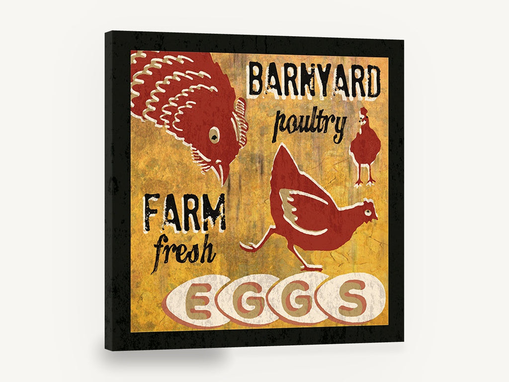 Farm Fresh Eggs, vintage barnyard poultry egg sign, stretched canvas wall art print ready to hang