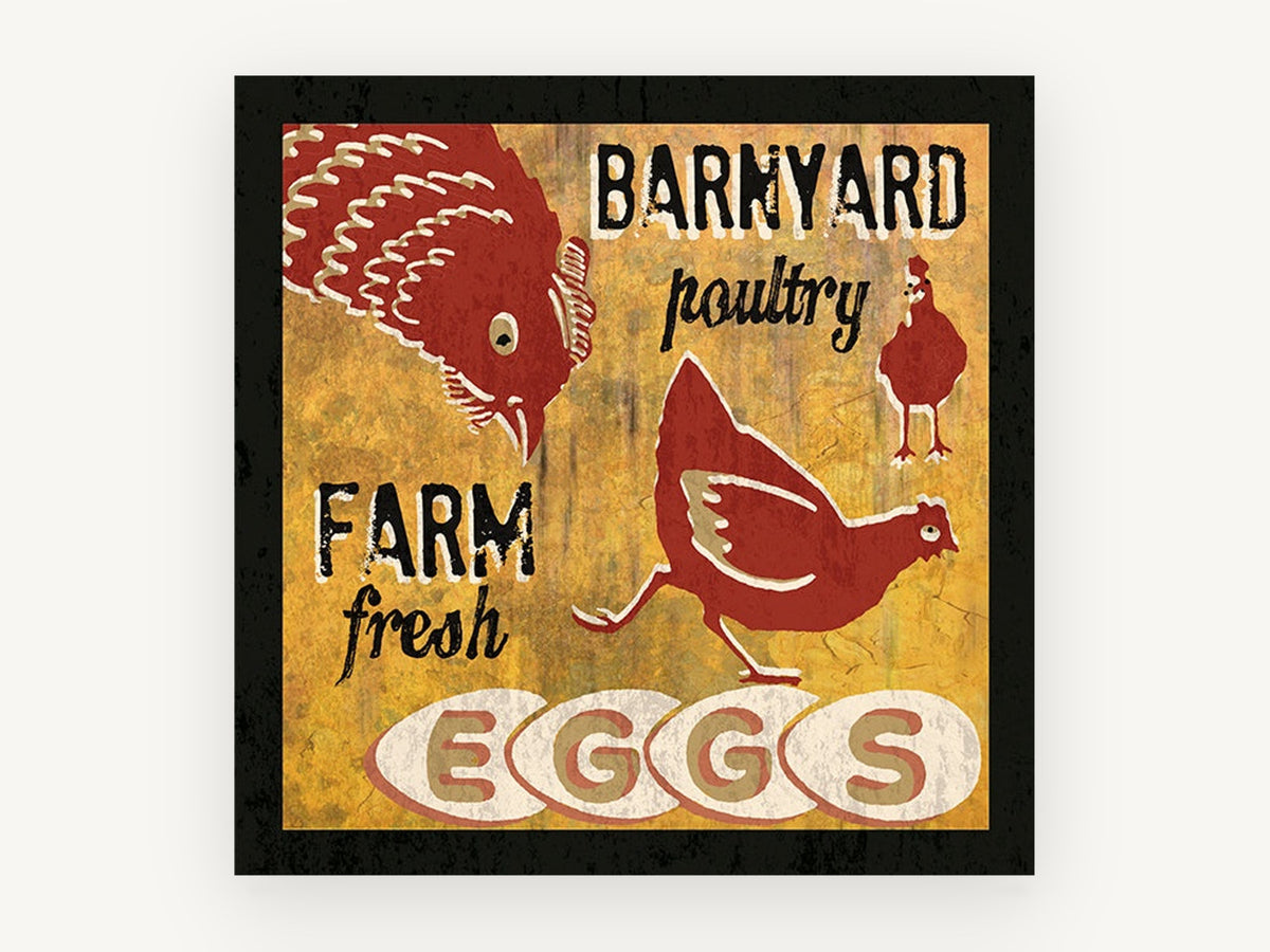 Farm Fresh Eggs, vintage canvas wall art print, front view