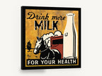 Drink More Milk, vintage milk bottle horse advertising sign, stretched canvas wall art print ready to hang