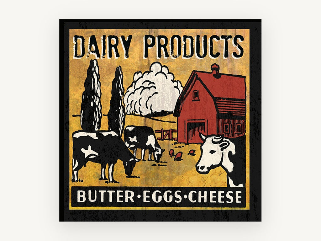 Dairy Farm Sign, vintage canvas wall art print, front view