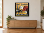 Dairy Farm Sign vintage canvas print on the wall of a living room above a sideboard
