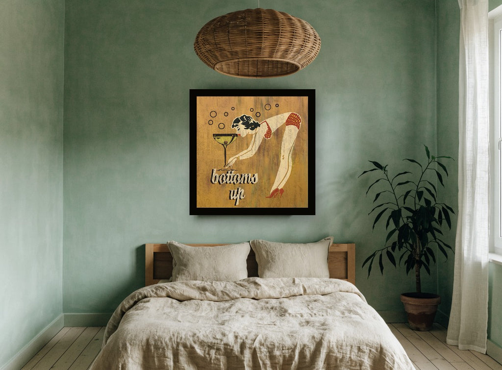 Bottoms Up Cocktail vintage canvas print on the wall of a bedroom