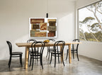 Harmony Peace Patience floral canvas print on the wall of a dining room