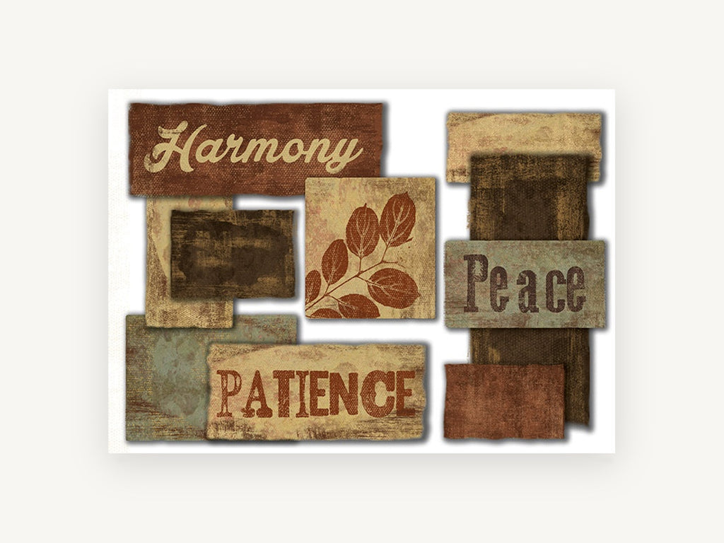 Harmony Peace Patience, floral canvas wall art print, front view