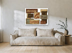 Harmony Peace Patience floral canvas print on the wall of a living room