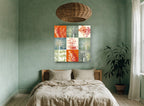 Autumn Grid Silhouettes floral canvas print on the wall of a bedroom