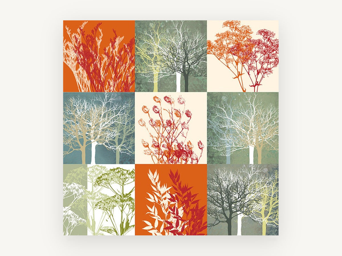 Autumn Grid Silhouettes, floral canvas wall art print, front view