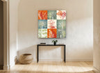 Autumn Grid Silhouettes floral canvas print on the wall of a hallway