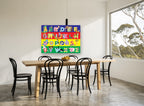 Animal Alphabet Rows animal canvas print on the wall of a dining room