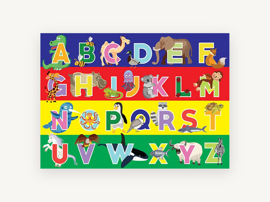 Animal Alphabet Rows, kids animal alphabet illustration, animal canvas wall art print, front view