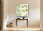 Green Umbel Silhouettes floral canvas print on the wall of a hallway