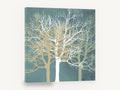 Three Winter Silhouettes, bare tree silhouettes on teal, landscape canvas wall art print ready to hang