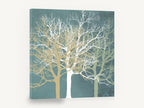 Three Winter Silhouettes, bare tree silhouettes on teal, landscape canvas wall art print ready to hang