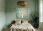 Sage Winter Branches landscape canvas print on the wall of a bedroom