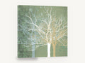 Sage Winter Branches, bare tree silhouettes green abstract, landscape canvas wall art print ready to hang