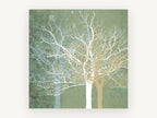 Sage Winter Branches, bare tree silhouettes green abstract, landscape canvas wall art print, front view