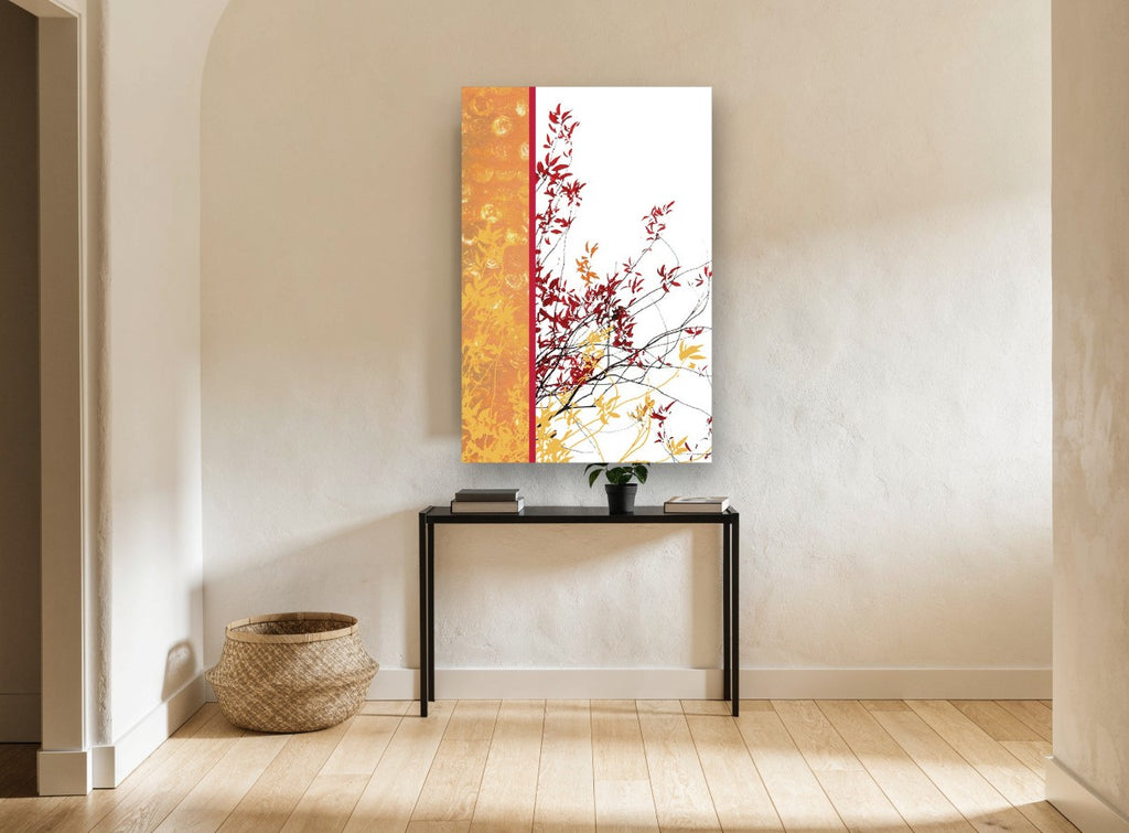 Autumn Branch Panel floral canvas print on the wall of a hallway