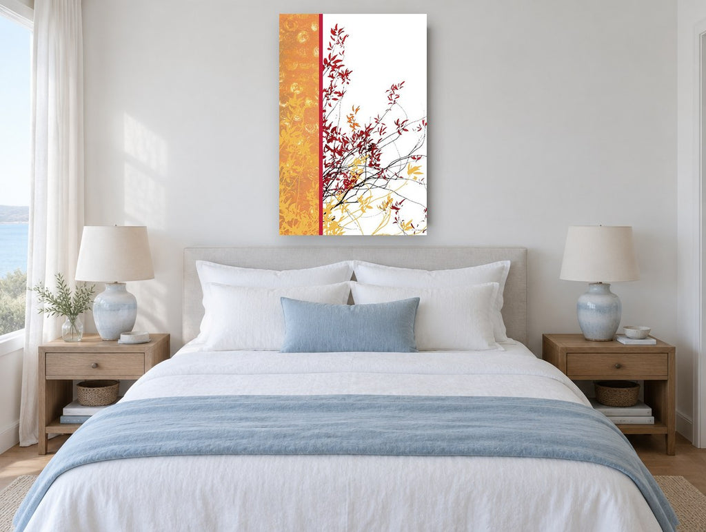 Autumn Branch Panel floral canvas print on the wall of a coastal bedroom