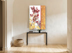 Crimson Branch Panel floral canvas print on the wall of a hallway