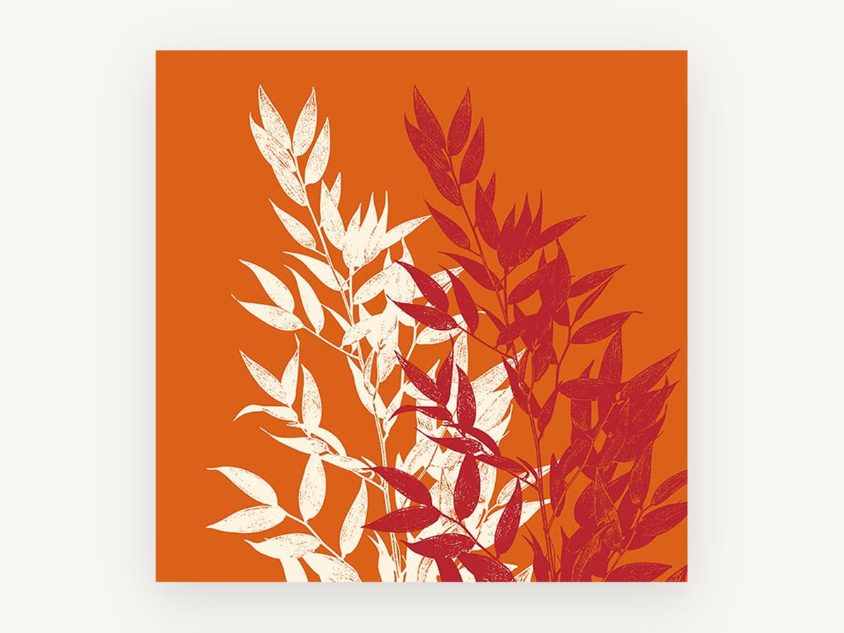 Cream and Crimson Sprigs, floral canvas wall art print, front view