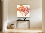 Orange and Red Gypsophila floral canvas print on the wall of a hallway