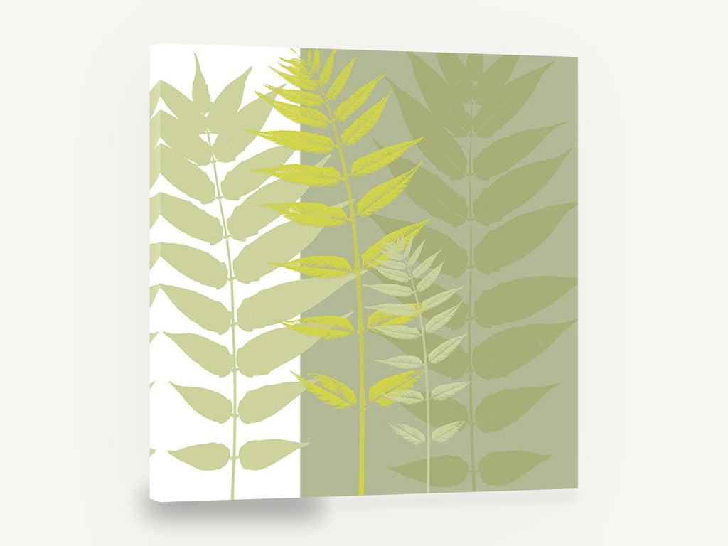Layered Green Fronds, green fern frond silhouette botanical, floral canvas wall art print ready to hang
