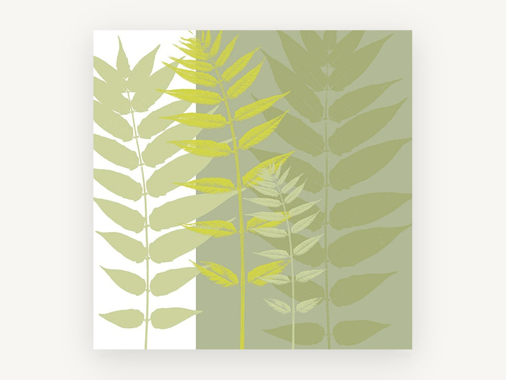 Layered Green Fronds, floral canvas wall art print, front view