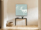 Lace Woodland Stag floral canvas print on the wall of a hallway