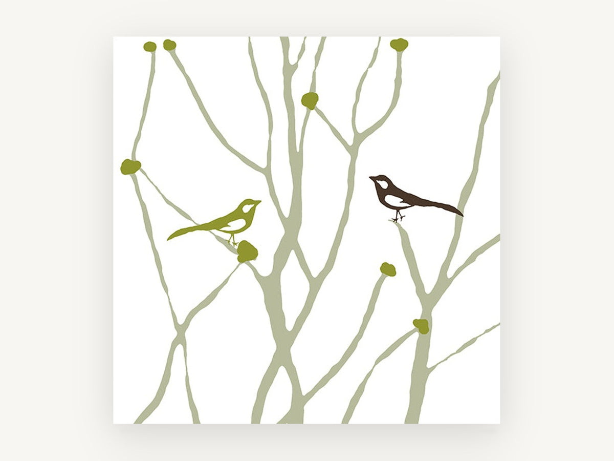 Two Birds Among Branches, floral canvas wall art print, front view