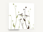 Two Birds Among Seedheads, bird silhouette botanical green illustration, floral canvas wall art print ready to hang